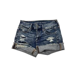 American Eagle Women’s Size 4 Vintagw Low Rise Micro Denim Shorts Stretchy Fit